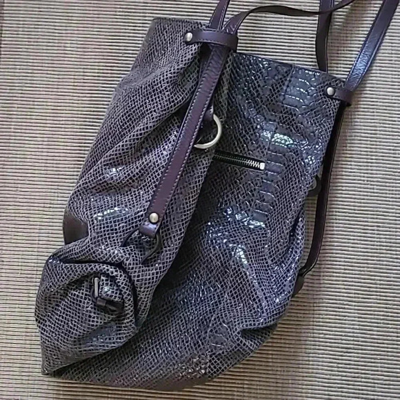 ORYANY Dark Brown Crocs  Embossed Patent Leather Shoulder Bag - Picture 11 of 13